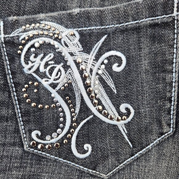 Y2K Harley Davidson Straight Leg Jeans Size 0 Black Embroidered Pockets Low Rise - Picture 3 of 13